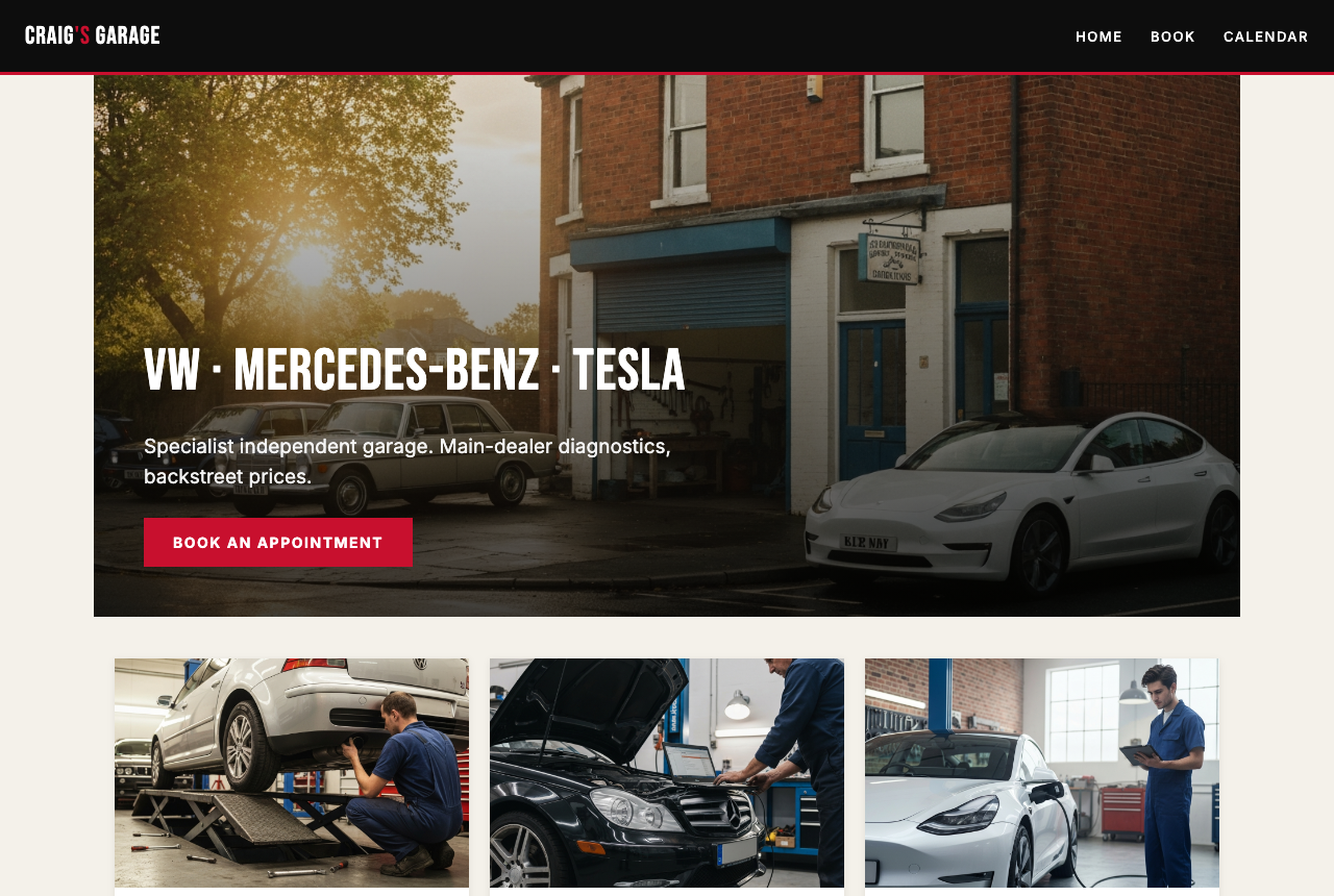 Craig's Garage homepage screenshot