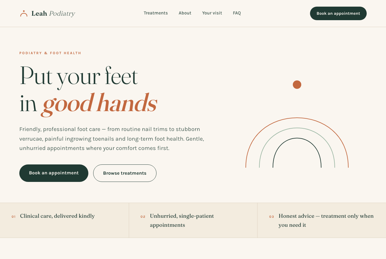 Leah Podiatry homepage screenshot
