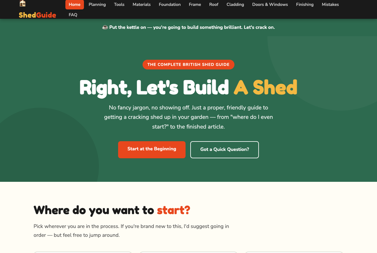 Mark's Shed Guide homepage screenshot